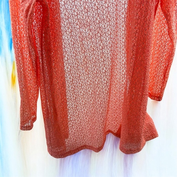 Colletta Open-Front Women's Sweater Coral Crocheted Long Sleeve Cover up Sz 12 - Picture 4 of 9